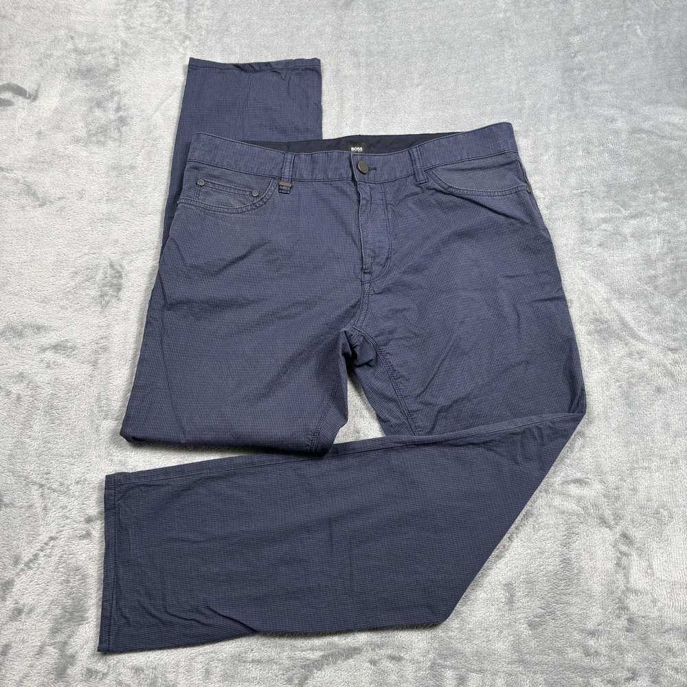 Hugo Boss Maine 3-20 Men's 34x29 Navy Micro Check Stretch 5 Pocket Pants